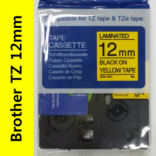 브라더용 라벨테이프 12mm 노랑/검정 (AZe-631)